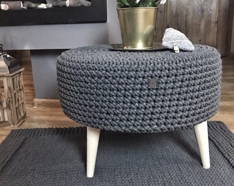 Coffee table or pouf, Crochet pouf, crochet footstool, round pouf, pouf, footstool