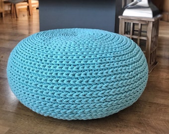 Mint green floor pouf ottoman knitted pouf knit pouf nursery decor, knitted ottoman footstool nursery pouffe