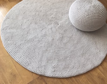 Crocheted round rug fi 100cm  crochet rug  grey rug scandinavian rug