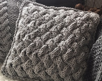 Knitted cushion | Cable stitch cushion | Grey cushion | chunky cushion | chunky knit cushion | knitted pillow |