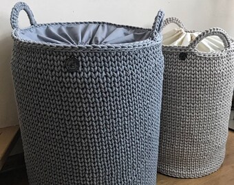 BIG BAG Large cotton grey basket | storing basket | nursery basket | grey nursery decor | Toy storage large crochet basket