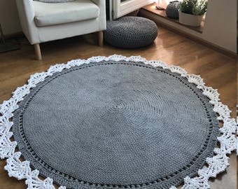 Crocheted round rug fi 100cm  crochet rug  grey rug scandinavian rug