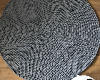 Crocheted round rug fi 100cm  crochet rug  grey rug scandinavian rug