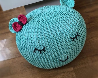 Knitted pouf , mint pouf, for childrens, ,  seat,ottoman,footstool,knitting pouf, crochet pouf, handmade, cotton cord,