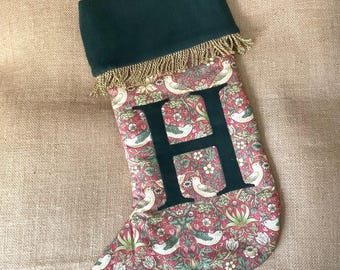 Luxury Christmas Stocking - Crimson Strawberry Thief William Morris Print - Personalisation Available!