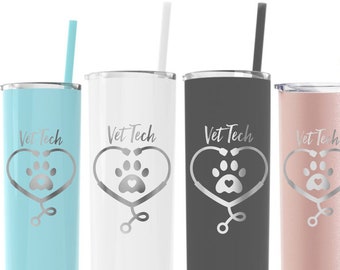 Vet Tech Gift, Heart Stethoscope 20 oz Skinny tumbler, Vet Tech appreciation gift, nurse, Vet Assistant, Animal Lover, Veterinarian, Paws