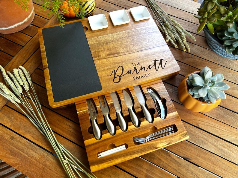 Personalized Charcuterie Board Set 19pcs Cheese Board And Knife Set Realtor Closing gift Custom Charcuterie board Christmas Wedding Gift image 8