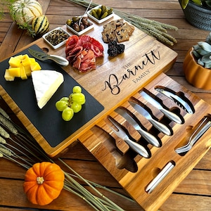 Personalized Charcuterie Board Set 19pcs Cheese Board And Knife Set Realtor Closing gift Custom Charcuterie board Christmas Wedding Gift image 1