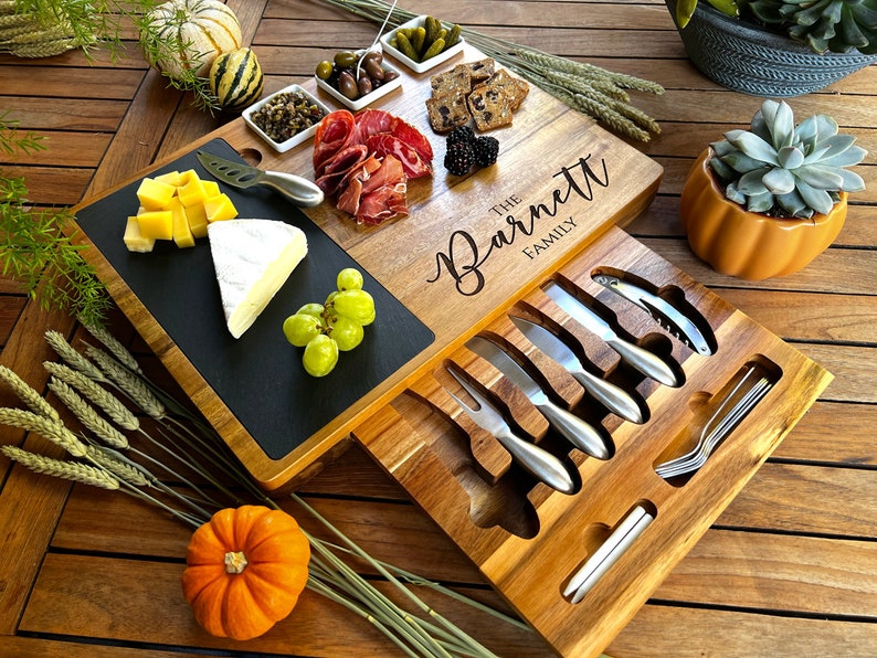 Personalized Charcuterie Board Set 19pcs Cheese Board And Knife Set Realtor Closing gift Custom Charcuterie board Christmas Wedding Gift image 1