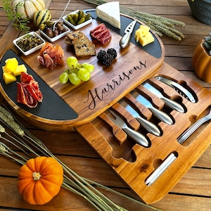 Personalized Charcuterie Board Set 19pcs Cheese Board And Knife Set Realtor Closing gift Custom Charcuterie board Christmas Wedding Gift image 3