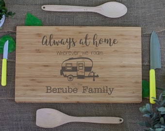 Travel trailer, camping, RV personalized cutting board