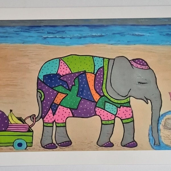 ELEPHANT ART PRINT, Elephant Painting, Elephant Print, Elephant Art, Elephant Painting, Beach Art, Seaside Art, kids room art,  bathroom art