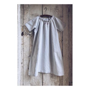 Antique French White Linen Nighty, Nightgown, Nightdress, Monogram, Lace, Smock, Dress, Drawstring c 1900