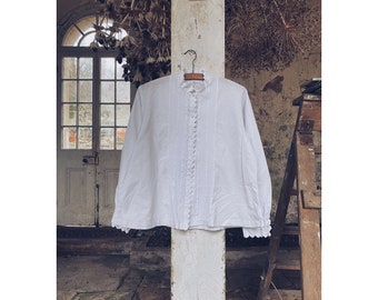 Antique French White Cotton Blouse Shirt Chemise c 1920