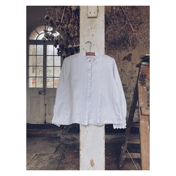 Antique French White Cotton Blouse Shirt Chemise c 1920