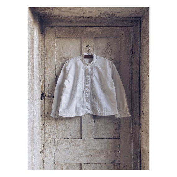Antique French White Cotton Flannel Shirt Blouse … - image 1