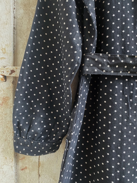 Antique French Polka dot Black cotton Dress Smock… - image 8