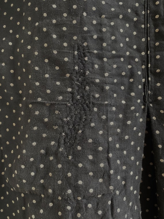 Antique French Polka dot Black cotton Dress Smock… - image 9