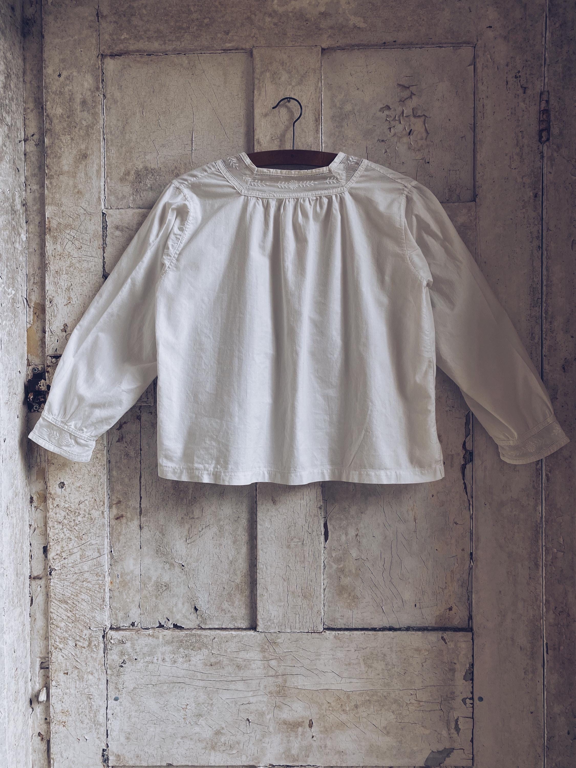 Antique French White Cotton Blouse, Shirt, Top, Chemisier. C