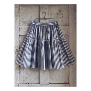 Vintage French Cotton Striped Skirt. Grey and White, Knee length, High waisted, Petite size, Bespoke made.