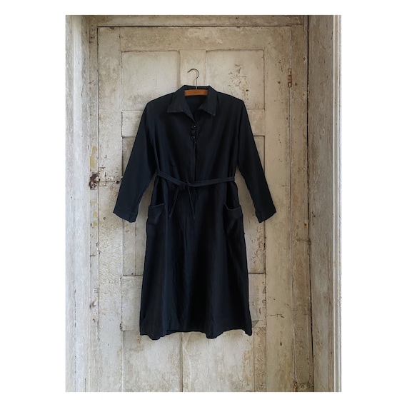 Antique French Black Cotton moleskin Workdress Dr… - image 1