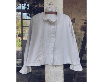 Blusa de algodón blanca francesa antigua, Chemise Blanc, Camisa, C1920.