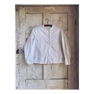Antique French White Cotton Blouse, Chemisier, Shirt, top, pinstriped, no collar, Edwardian, Victorian, Regency Style. C1910