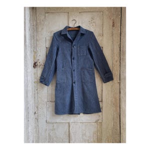 Antique French Workwear Duster: Blue Salt & Pepper Chore Coat (Small Size)