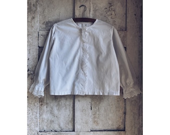Antica camicetta francese in cotone bianco, camicia, Chemisier, Dentelle Blanc, C 1920.