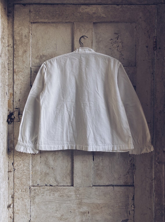 Antique French White Cotton Flannel Shirt Blouse … - image 8