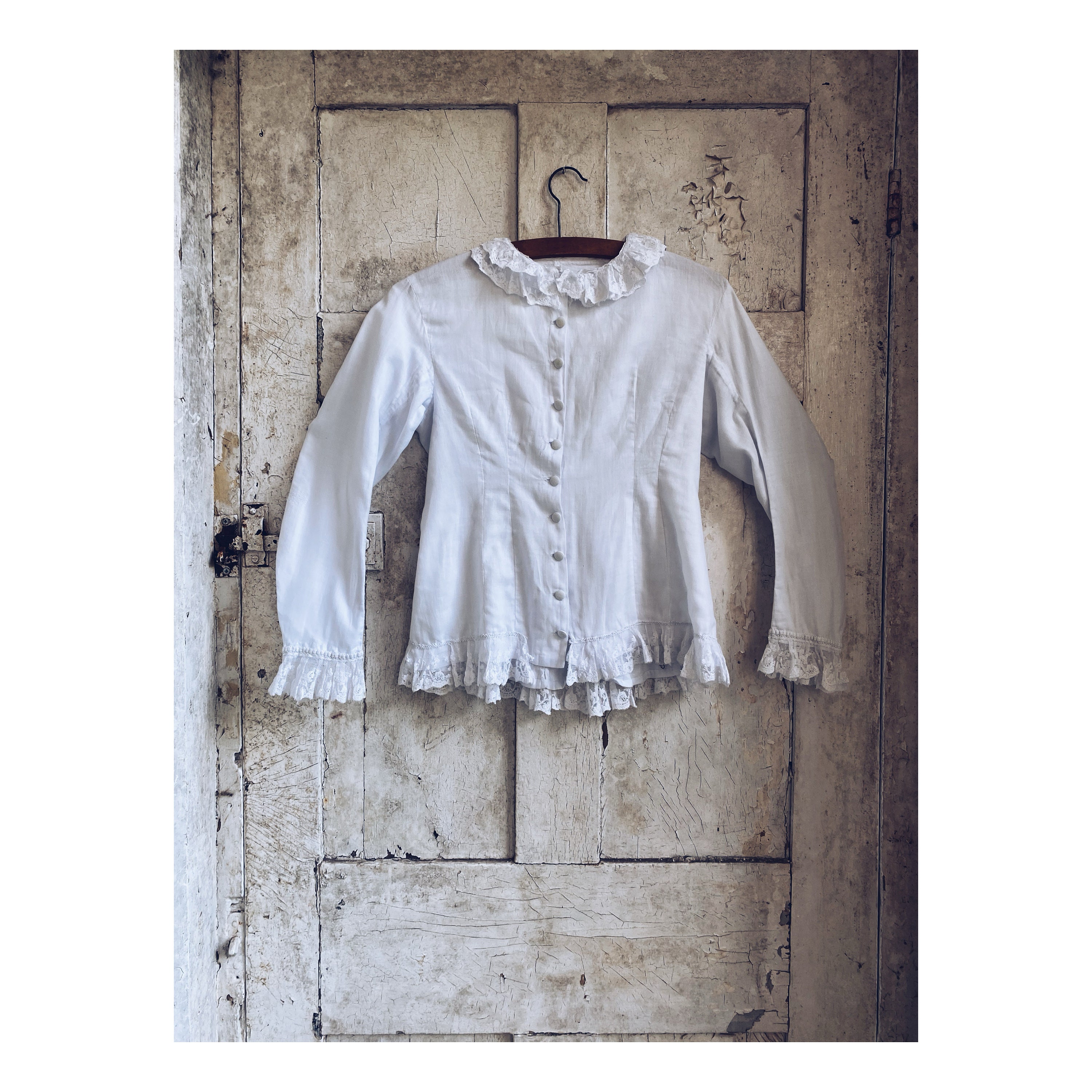 Antique French White Cotton Blouse, Bodice, Fitted Top, Shirt 