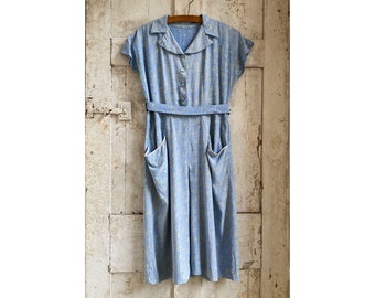 Antique French Bespoke summer dress, pale blue Silk c1920