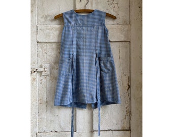 Antique French Bespoke Child’s Pinafore, Pale blue, checkered cotton. C1920.