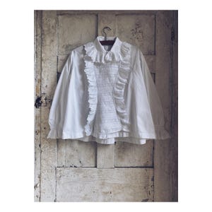 Antique French Cotton Blouse: Embroidered Folk Costume, Puffed Sleeves, C 1910