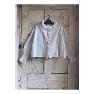 Antieke Franse witte katoenen blouse, overhemd, top, chemisier, grote kraag, edwardiaans, Victoriaans, belle époque c 1910