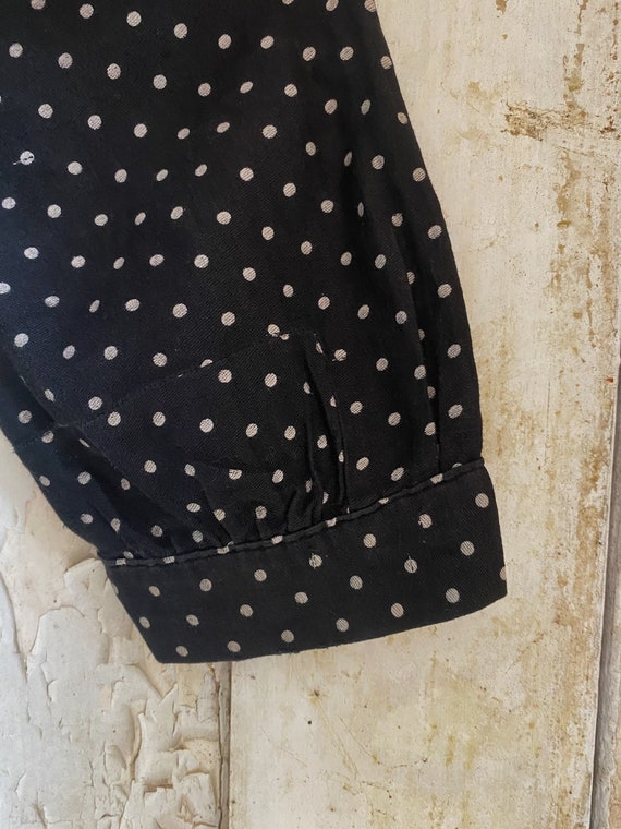 Antique French Polka dot Black cotton Dress Smock… - image 5