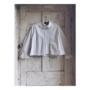 Antieke Franse witte katoenen blouse, overhemd, top, chemisier, grote kraag, edwardiaans, Victoriaans, belle époque c 1910