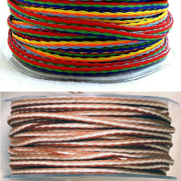 3mm Neon Multi-Coloured & Brown Multi-Coloured Cord for Shoelaces Bags Hair Ties | 4 Metres