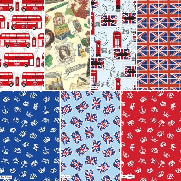 Tissu en coton London Courtepointe Union Jack britannique ROYAUME-UNI FAT QUARTS