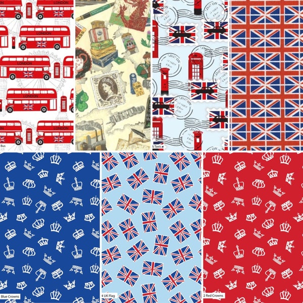 London Cotton Fabric British Union Jack Quilt UK FAT QUARTERS Material