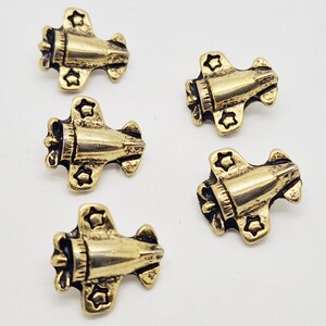 Antique Gold Metal Planes Airplane Aeroplane Brass Shank Buttons 17mm Pack of 5