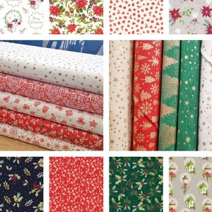 Christmas FAT QUARTERS Print Cotton Fabric Xmas Tree Craft Garland Decoration