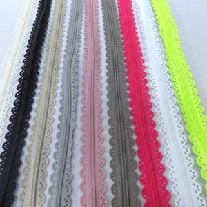 Pretty Lace-edged Stephanoise Zippers in black, pink, grey, lime, white and cream