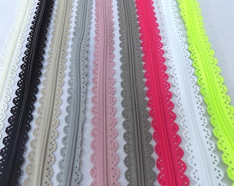 Pretty Lace-edged Stephanoise Zippers in black, pink, grey, lime, white and cream