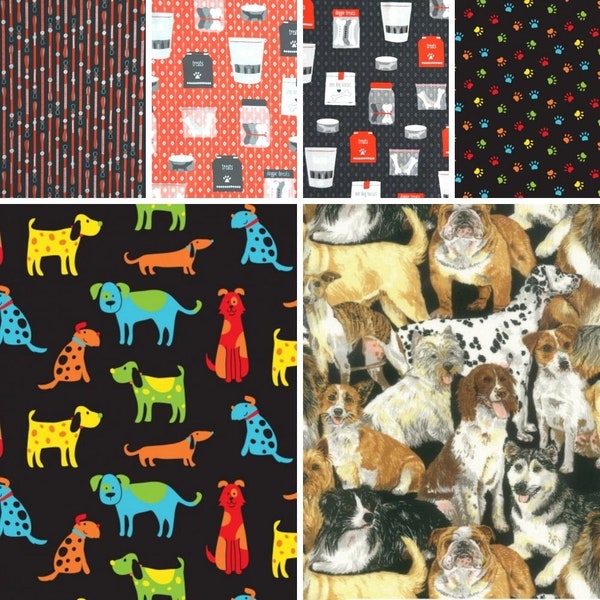 100% Cotton Dog Fabric | Dogs Treats Leash Lead Food | Patchwork Quilt Bunting