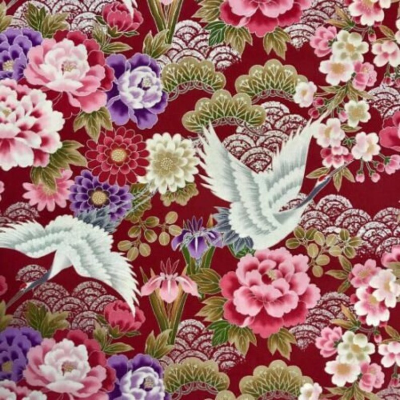 100 Cotton Fabric Fat Quarters Japanese Crane Bird Parasol Etsy UK