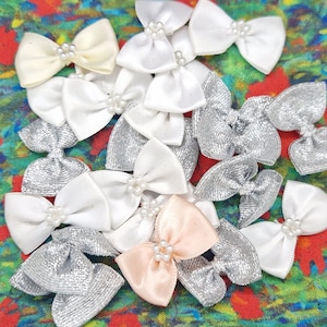 Beaded Mini Bows Satin 3cm Pre Tied Ribbon Small Mixed Crafts Wedding Cards Sewing