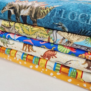 100% Cotton Fabric Fat Quarters | Dinosaur Fossils Skeleton Footprints | Patchwork Quilting Sewing Craft