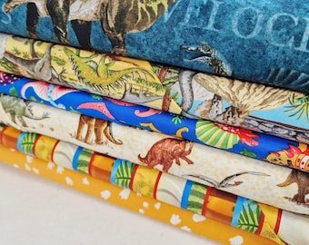 100% Cotton Fabric Fat Quarters | Dinosaur Fossils Skeleton Footprints | Patchwork Quilting Sewing Craft