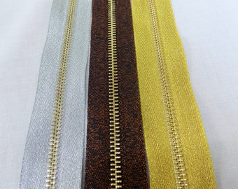 Metal Zips - 16in zipper with bronze, gold, silver or steel metallics